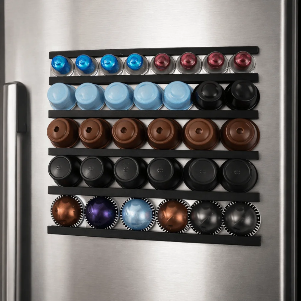 

Plastic Coffee Capsule Rack Punch-free Design Wall Mounting Coffee Pod Storage Organizer Magnetism Compact Storage