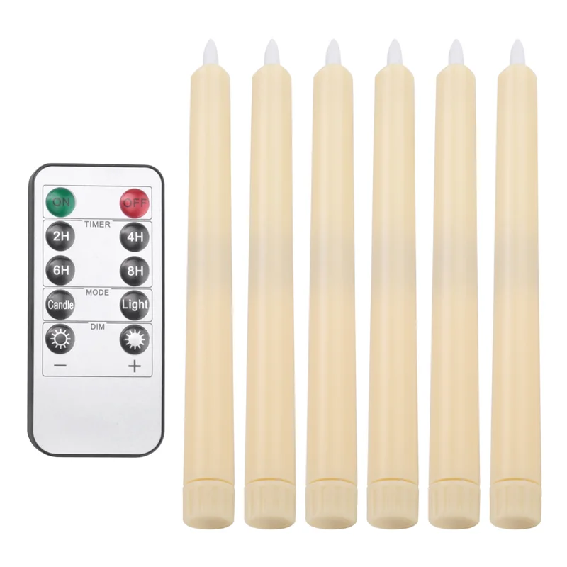 Velas cônicas sem chama ABVJ com temporizador remoto de 10 teclas, castiçais LED a pilhas, velas de janela A