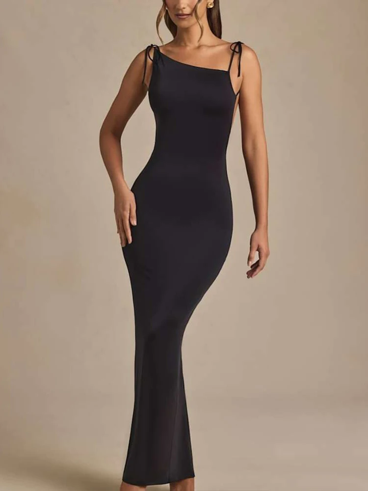 Whatiwear เซ็กซี่แฟชั่น Maxi ชุดผู้หญิง Skew COLLAR Shirring สายคล้องไหล่ Backless Midnight PROM PARTY Elegant Skinny Vestidos