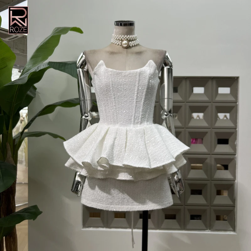 

Однотонные комплекты из двух предметов для женщин, топы без бретелек без рукавов, мини-юбки с высокой талией, темпераментный комплект, женская мода, новинка