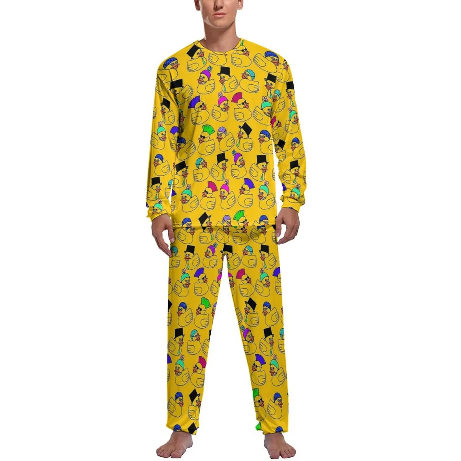 Funny Rubber Ducks Print Pajamas Autumn Two Piece  Kawaii Pajama Sets Man Long-Sleeve Bedroom Printed Sleepwear