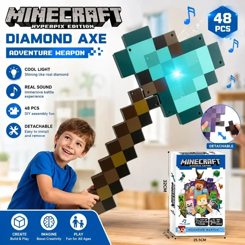 Espadas y picos de Minecraft, modelo de armas 2 en 1, hachas, palas, espada de plástico transformable, figura, regalo para fans.