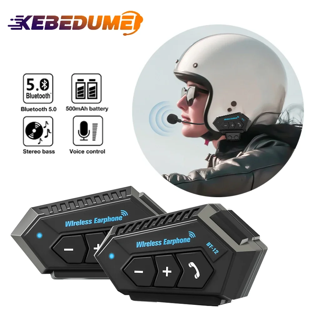 KEBEDUMEI BT Motorcycle Helmet Headset Wireless Handsfree Stereo Music Player Speaker Headphone Support Automatic motocross