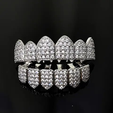 RACHELZ 클래식 전체 큐빅 지르콘 치아 모자 여성용 남성 송곳니 상단 하단 힙합 CZ 스톤 치아 Grillz Jewelry Dental Grills
