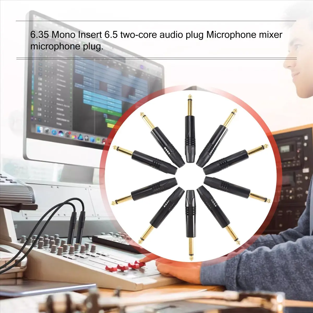 ABZC 10 Pcs 6.35mm Mono Jack Plug Professional Audio Stereo Plug Black