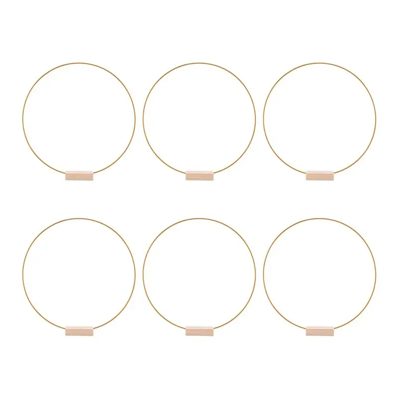 BHBD-6 PCS 12 Inch Iron Circle Wreath Floral Hoops Centerpiece For Table, Gold Wreath Ring With 6 PCS Wood Holder Stands, Hoop R