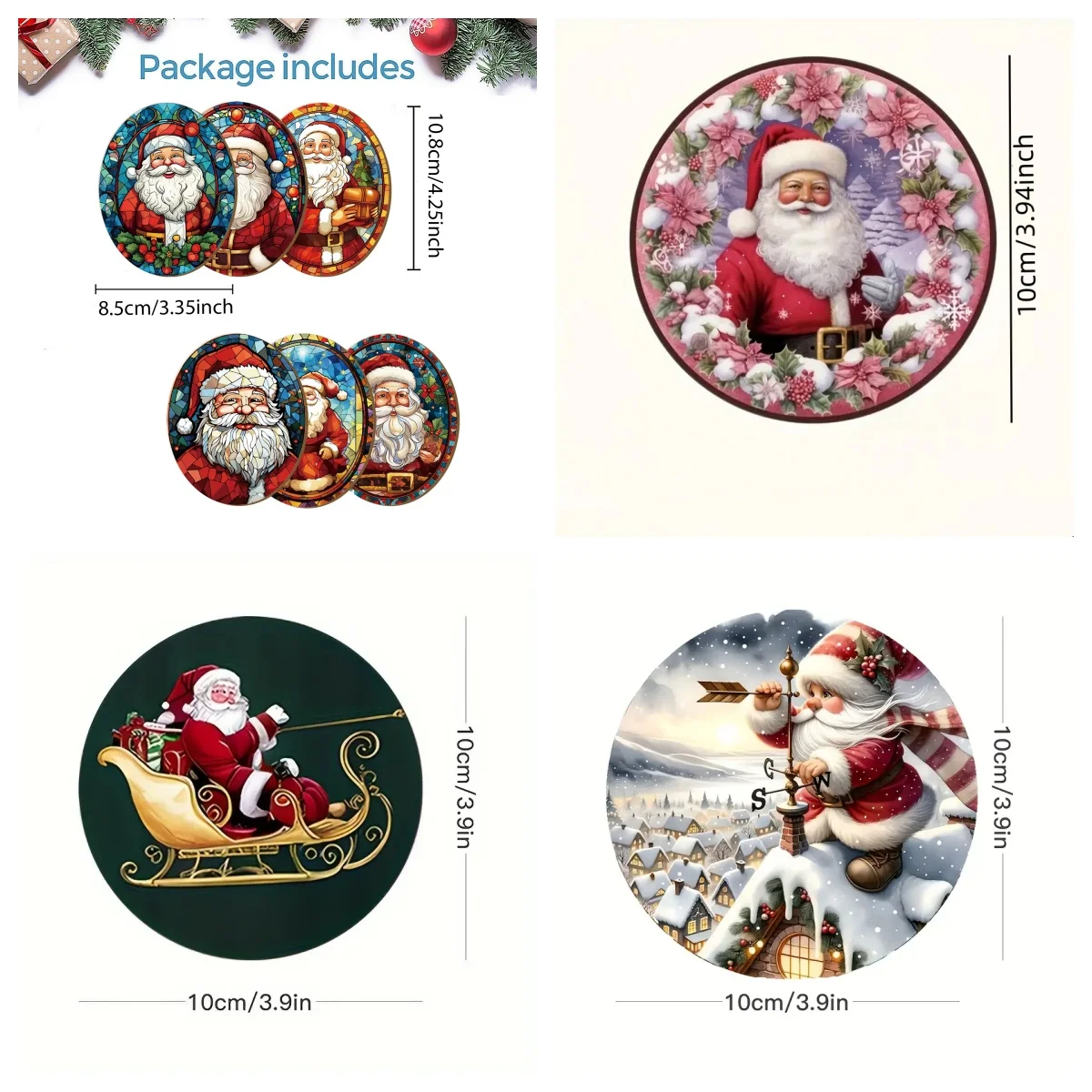 6Santa Claus printed MATS, suitable for daily family gathering decoration, offices, anti-slip wooden coasters, and holiday gifts
