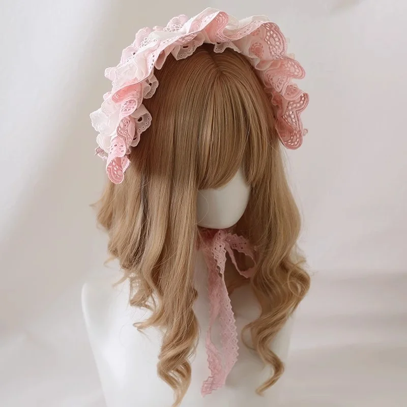 Nouveau Original fait à la main poupée japonaise douce Lolita dentelle bandeau mignon fille Cosplay rose cheveux nœud papillon casque accessoire