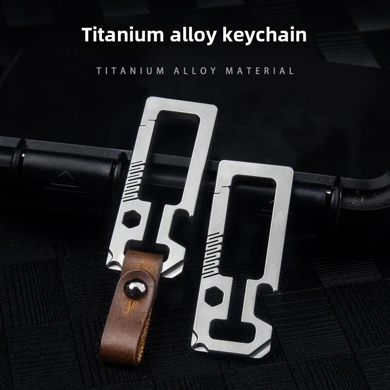 

Pure titanium alloy multi-functional keychain car key connection leather ring leather ring with screwdriver bottle opener hook