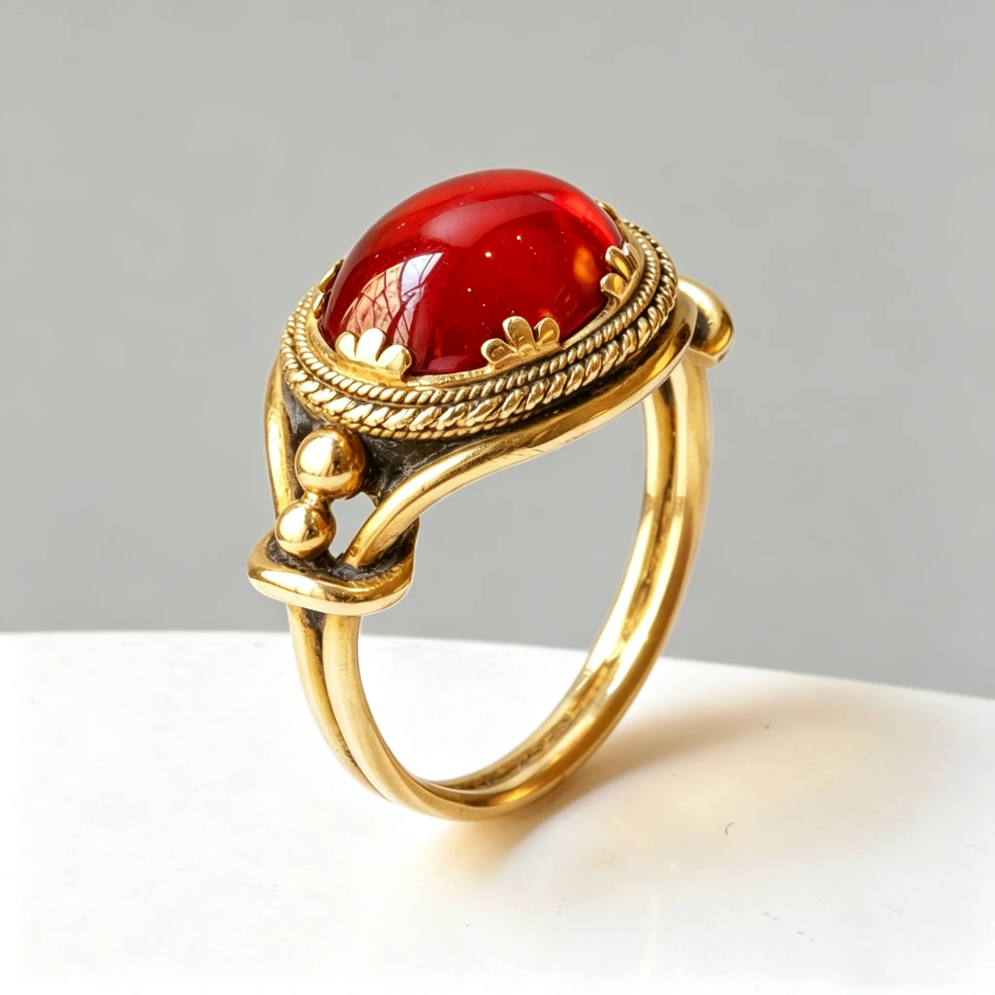 Retro-style Coiled Artificial Gemstone Ring Made of Copper for Ladies' Jewelry. Suitable for Formal Events and Parties.