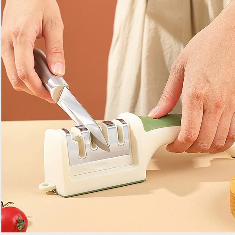 

Knife Sharpener Handheld Multi-function 4 or 3 Stages Quick Sharpening Tool With Non-slip Base Kitchen Knives Accessories Gadget