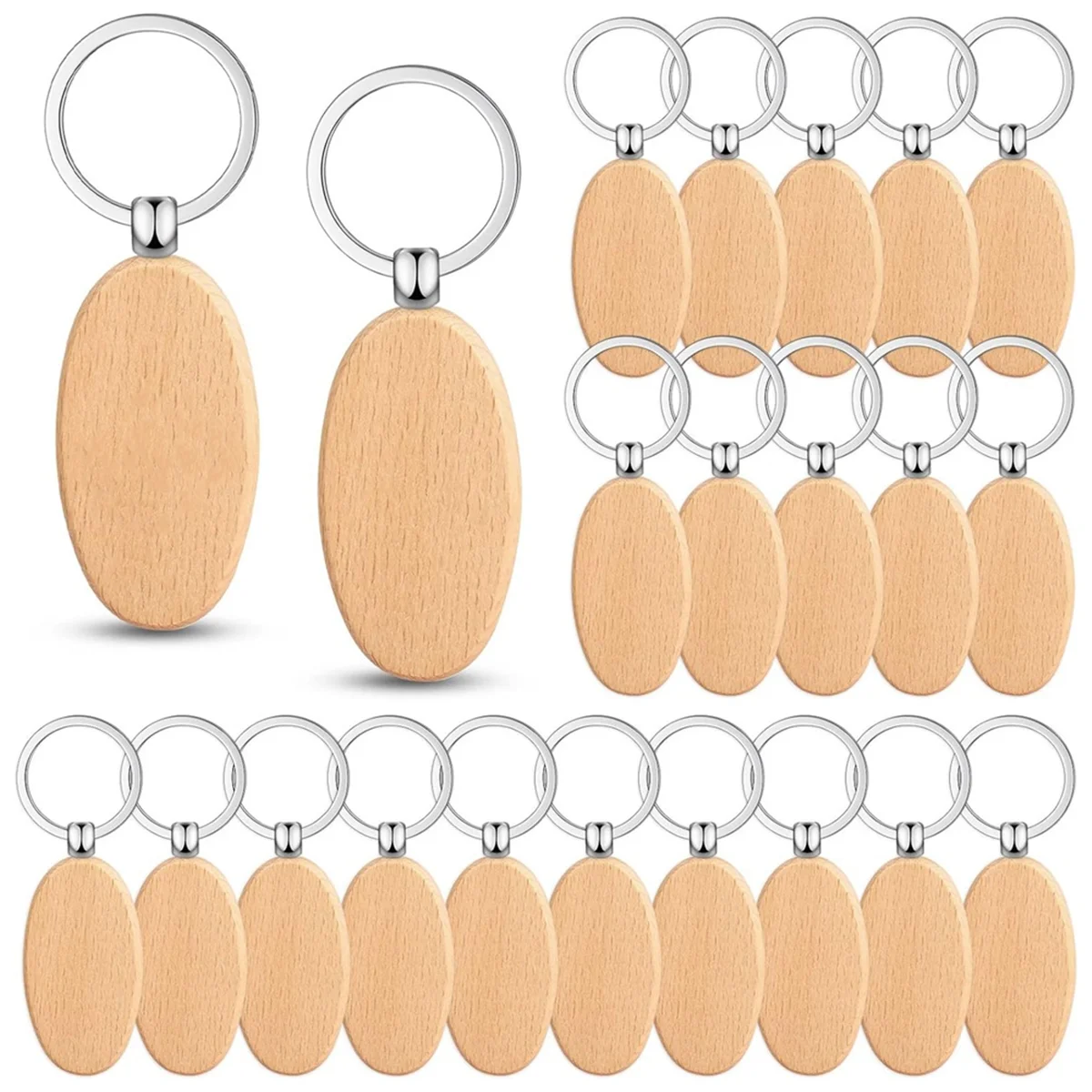 100PCS Wooden Keychain Blanks Wood Key Chain Bulk Unfinished Wooden Engraving Key Tag Ring for DIY Gift Crafts (Oval)