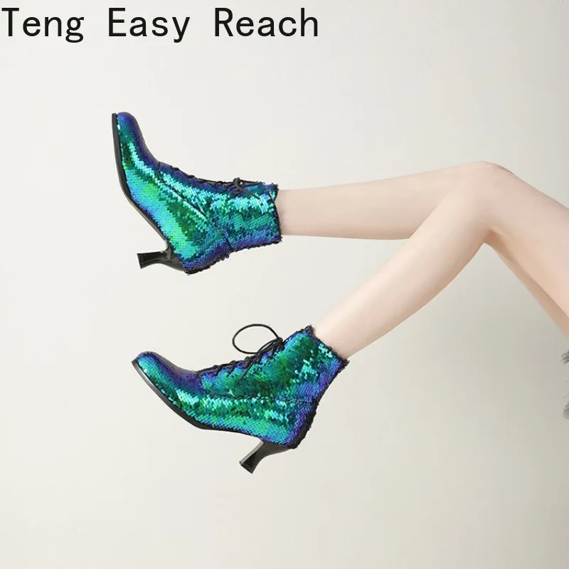 

2026 Autumn Collection Women's Western Cowboy Boots Women's Shiny Glitter Short Boots Fashion Height Increasing Boots