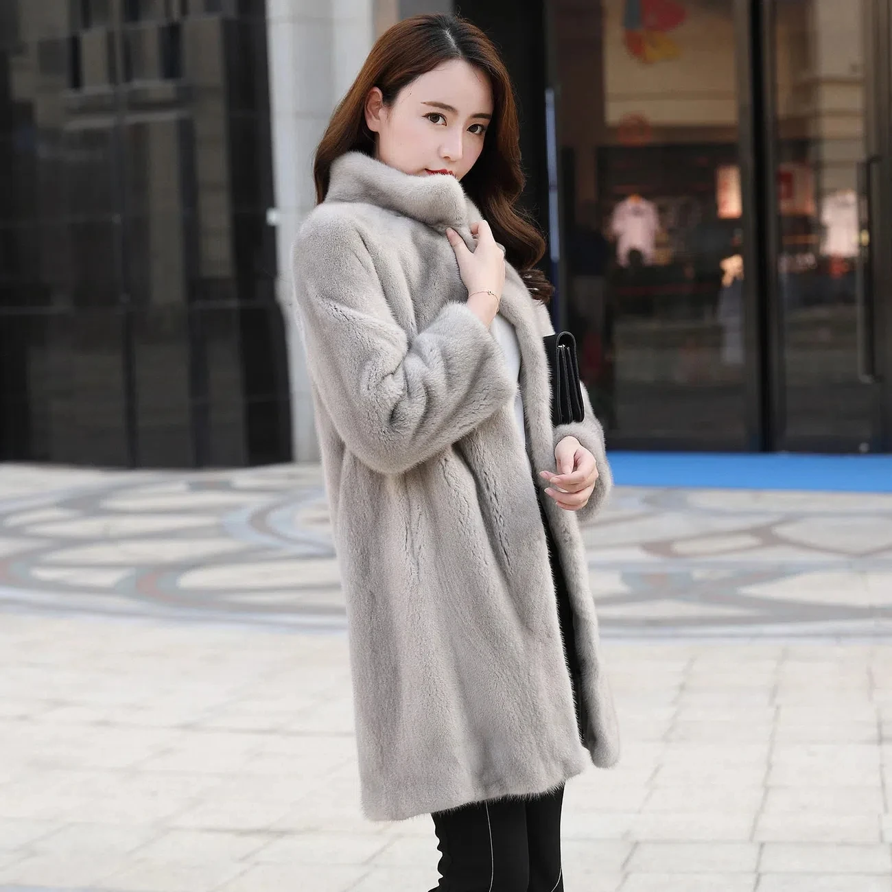 Mink Fur Coat Female Mink Imitation Fur Coat 2024 New High-Grade Mink Velvet Coat Standing Collar Haining Fur Coat