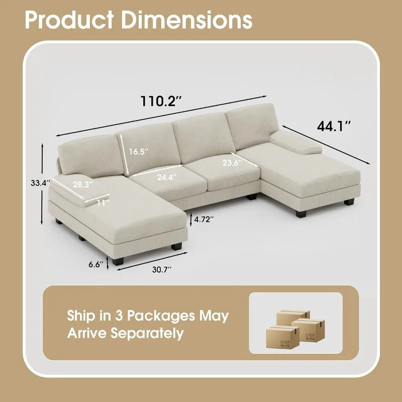 Foldable Combination Sofa Bed, 4 Seater Sofa Set for Living Room, U-Shape Modern Fabric Modular Sofa Sleeper