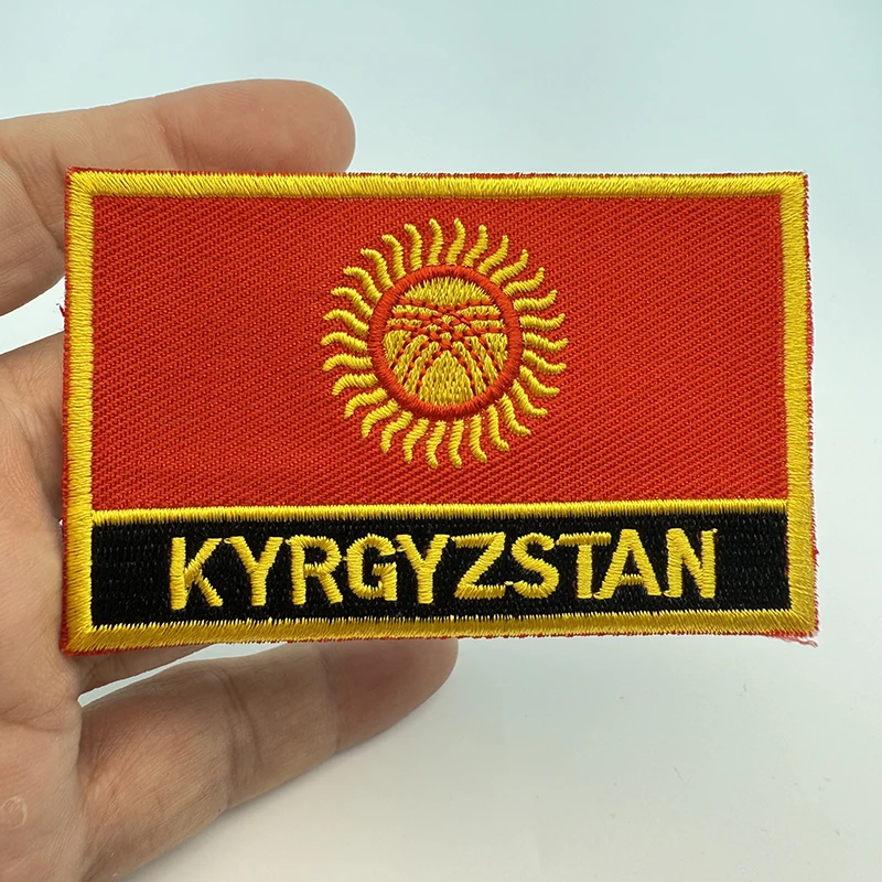 8*5cm Kyrgyzstan Rectangle Shape Iron-on Saw on Flag Patch Embroidered Saw on Badges Patches for Clothing