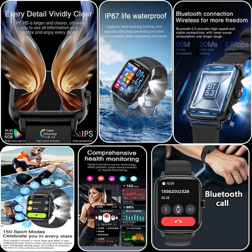 Imagen 2 del producto Reloj Inteligente de Salud para Hombre 2025, Linterna LED, GPS, Monitoreo de Oxígeno en Sangre, Frecuencia Cardíaca, Llamadas Bluetooth, Reloj Inteligente Deportivo para Mujer