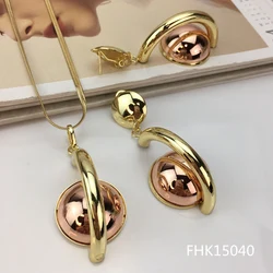 Yuminglai Superior 24K Gold Plated Italian Jewelry Set Hollow Design Pendant and Earrings Jewelry Set for Women FHK15040