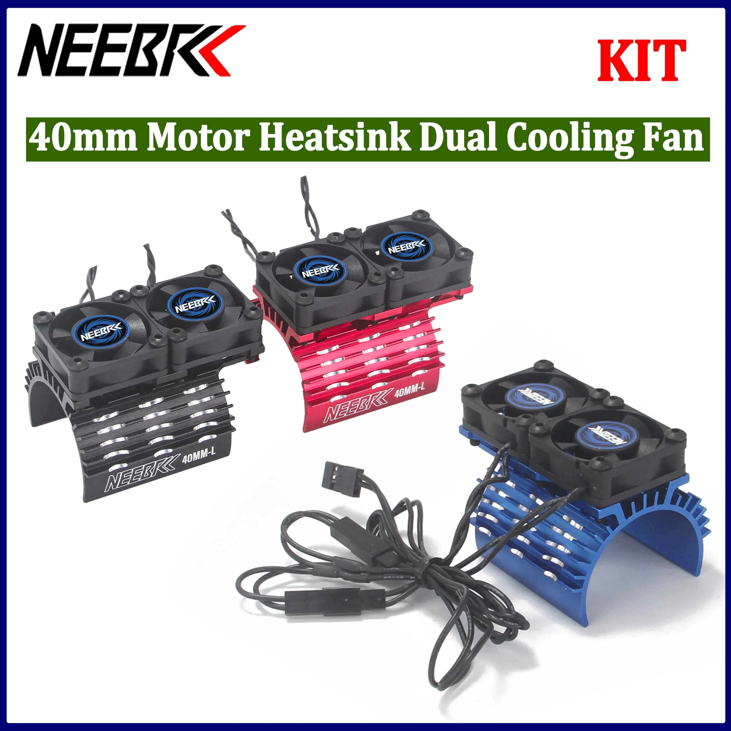 NEEBRC 40mm Brushless Motor Cooling Metal Heatsink 30mm Dual Fan 25000RPM 5-12V Kit for 1/8 RC Car Drift Truck Traxxas Axial HSP