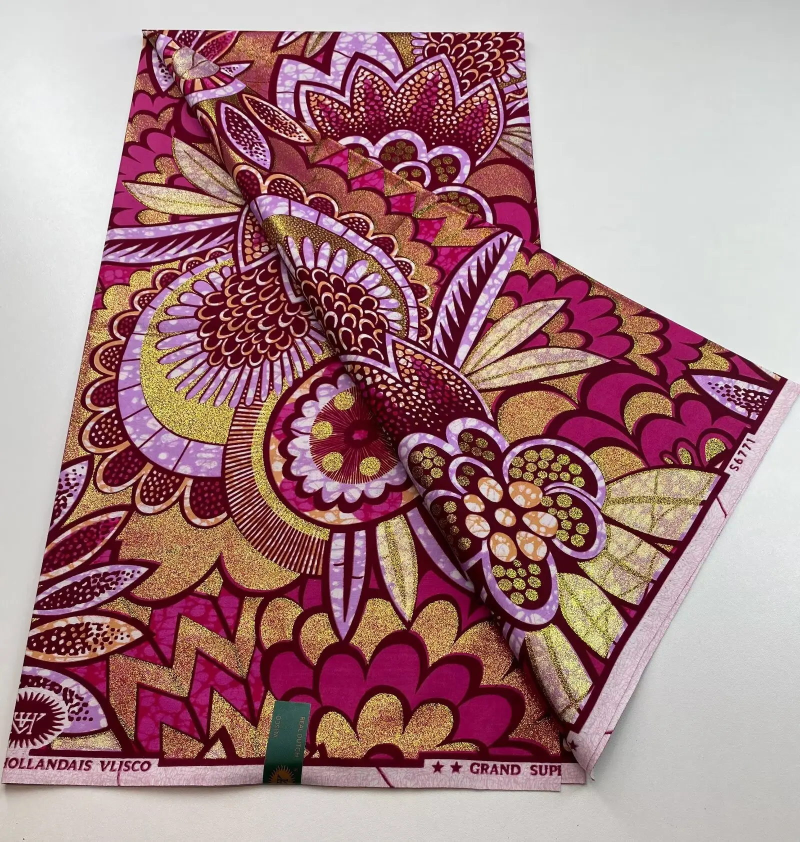 Hot Color 100%Cotton Grand Golden Wax Fabric Ankara Golden Wax Flash Gold Print Batik 6 Yards Nigeria African Fabric Dress Bag