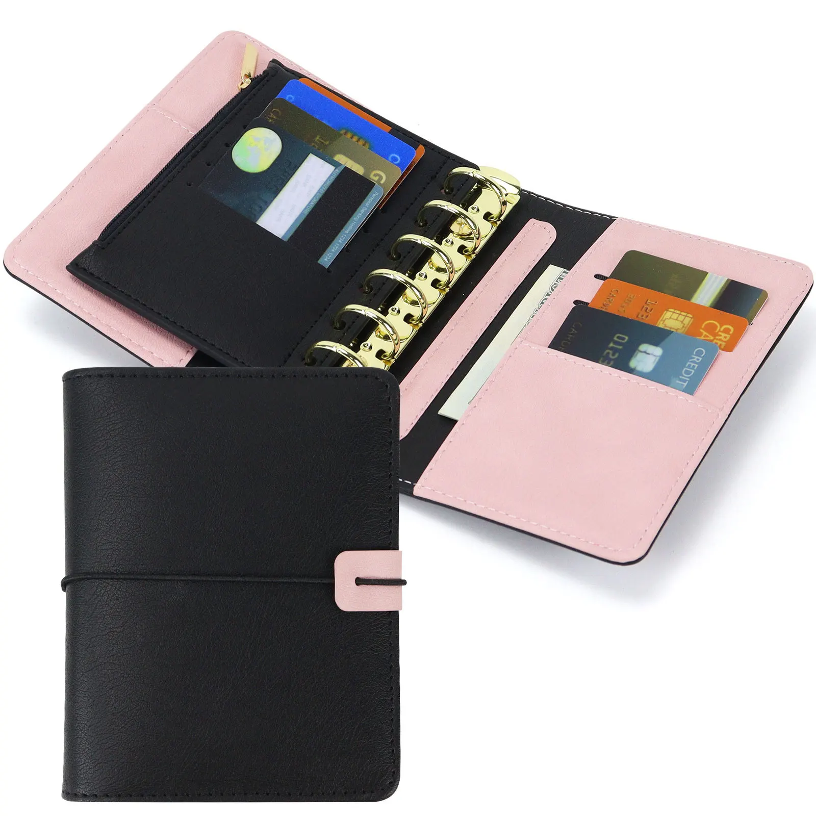 

New A7 Leather Binder with Cash Envelopes Divider Planner Organizer 6 Rings Notebook Folders for Traveller Journal Filler Folder
