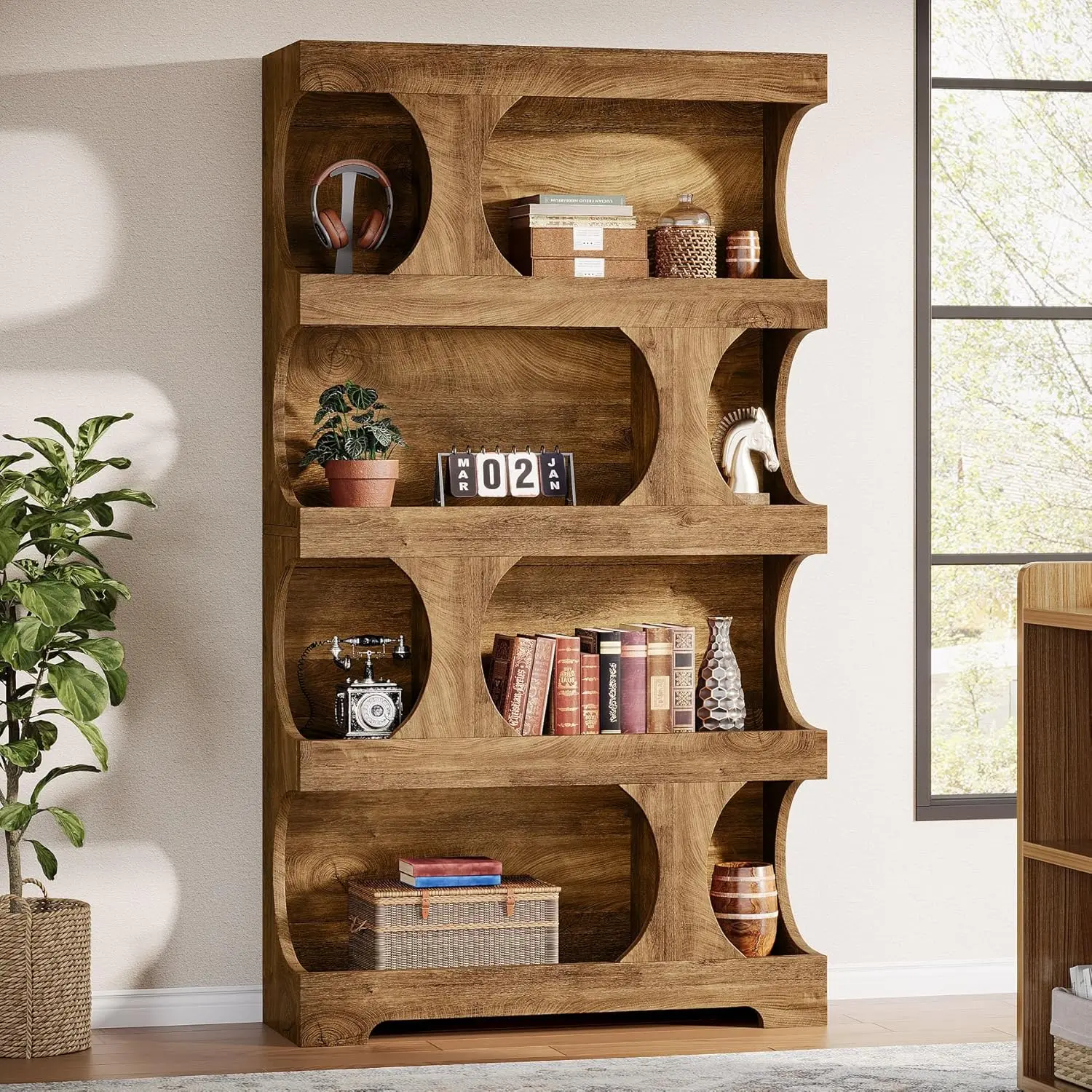 رف كتب حديث غير متماثل، رف عرض قائم بذاته بشكل كلاسيكي، رف كتب كبير لغرفة المعيشة والمكتب المنزلي