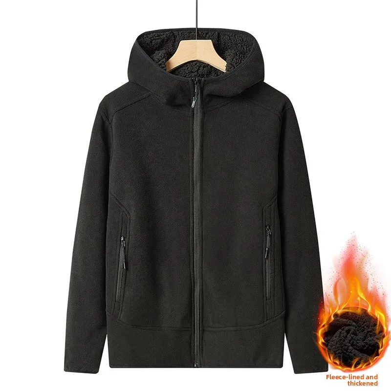 

2025 New Fleece-Lined Thickened Hooded Fleece Jacket for Men, Lamb Wool Warm Coat