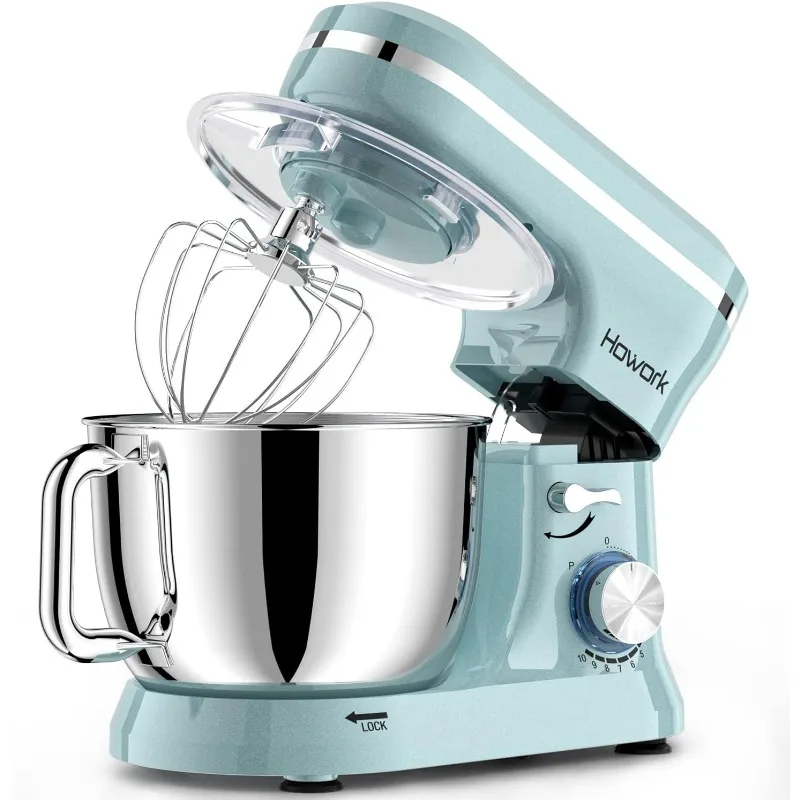 HOWORK Electric Stand Mixer,10+p Speeds With 6.5QT Stainless Steel Bowl,Dough Hook, Wire Whip & Beater,for Most Home Cooks,Blue