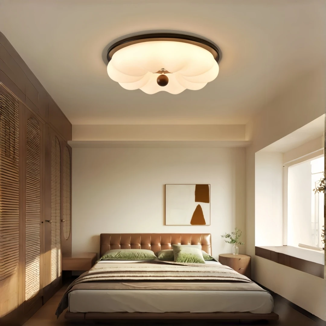 Modern Cloud Flower Ceiling Light Wood Flush Mount LED Ceiling Lamp for Bedroom Living Room Nursery Home Decor
