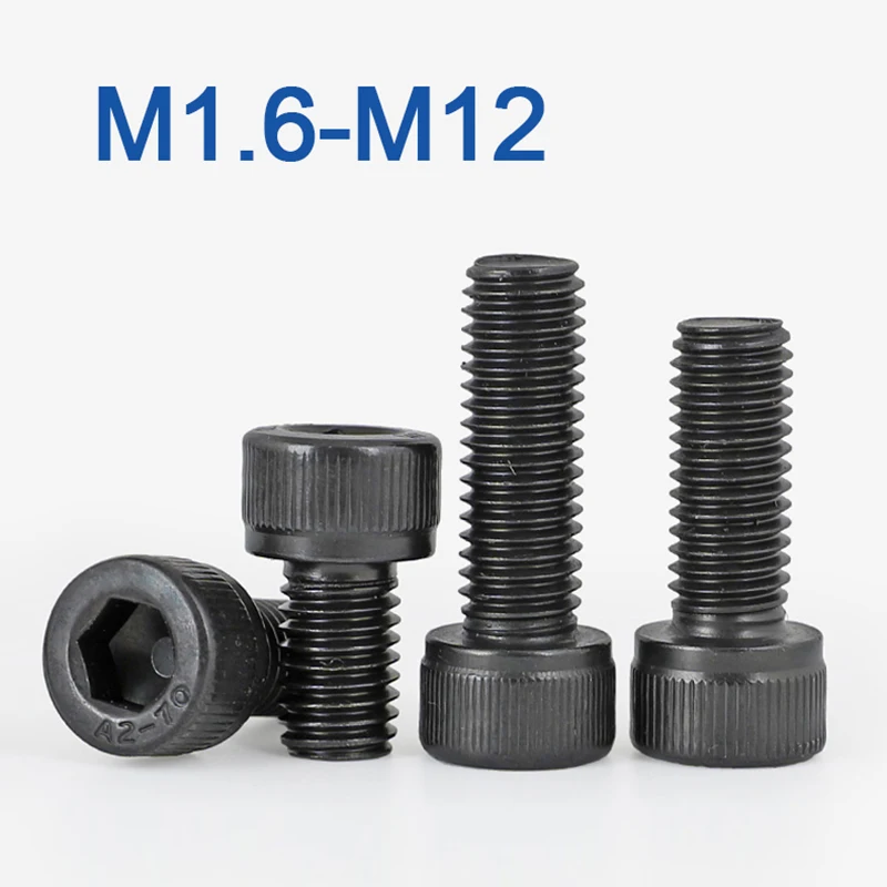 DIN912 M1,6 M2 M2,5 M3 M4 M5 M6 M8 M10 M12 Schwarz verzinkter Sechskant-Innensechskantschraube aus 304 Edelstahl
