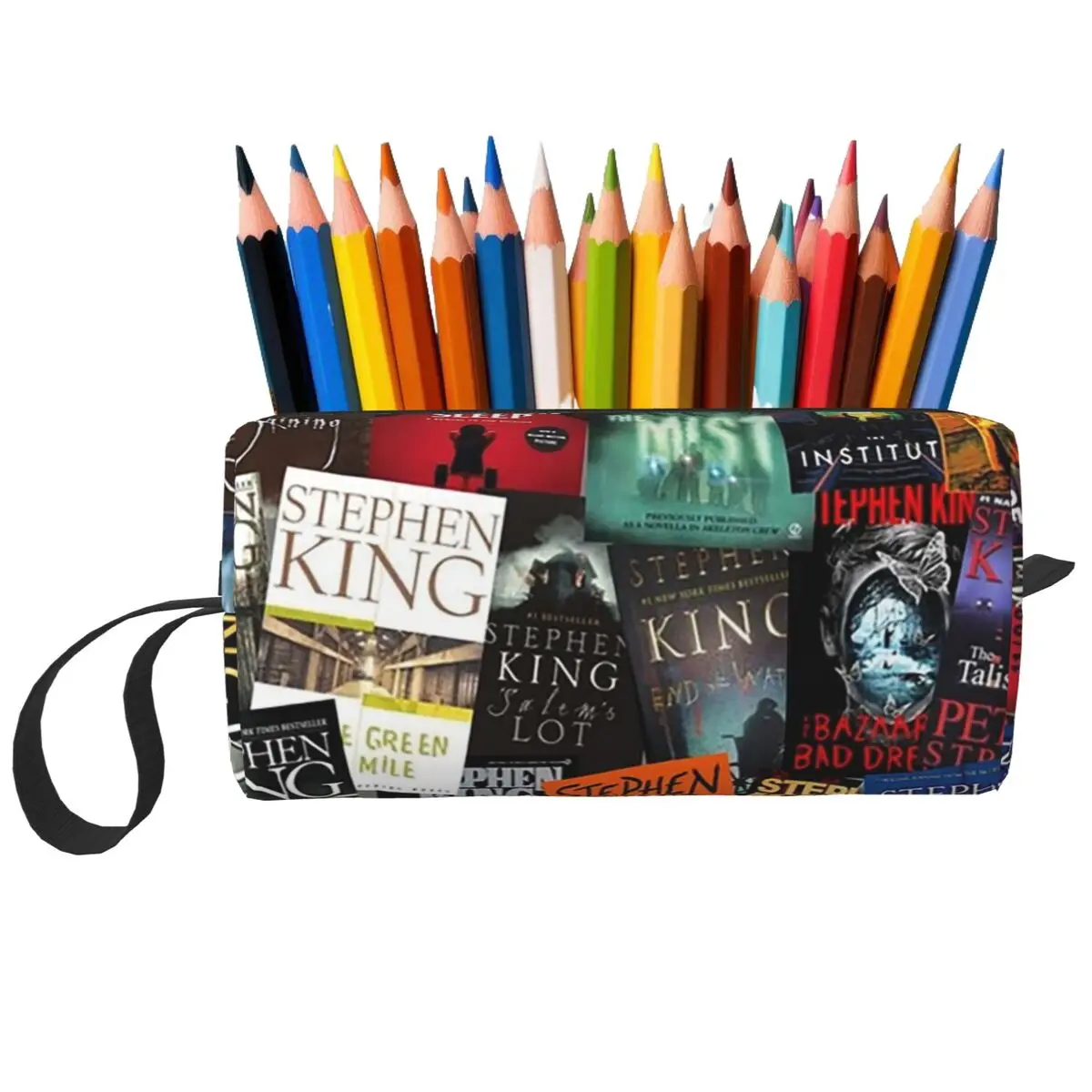 Stephen King Book Covers, Horror Bookworm Pencil Case Pen Box Pencil Bag Stationery Supplies Travel Cosmetic Bag Organizer Pouch