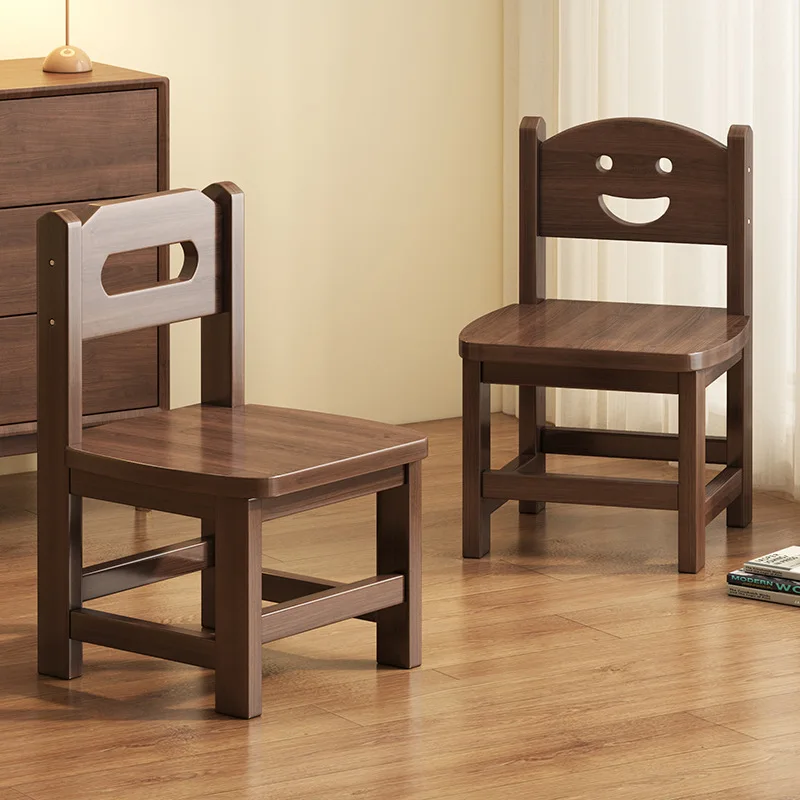 

Solid Wood Small Stool with Backrest, Home Living Room Low Wooden Chair Coffee Table Bench