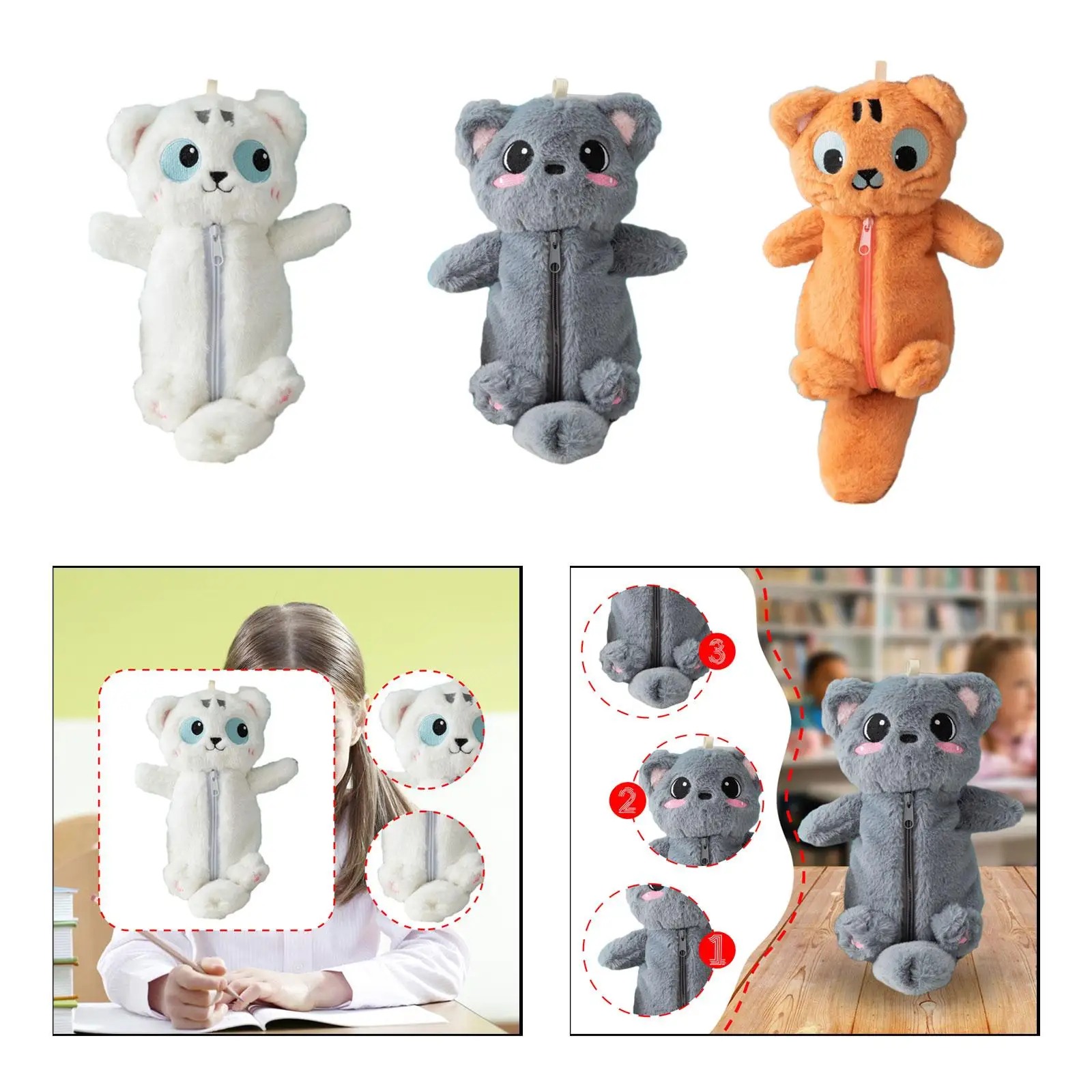 حقيبة أقلام رصاص على شكل حيوان من القطيفة، حقيبة مستحضرات تجميل مبتكرة متعددة الأغراض #1