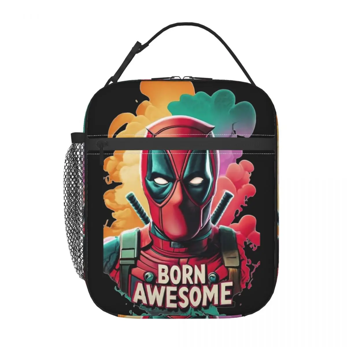 Born Awesome Deadpool Superhero Insulated Lunch Bag Cooler Meal Container Large Tote Lunch Box per uomo donna College Outdoor