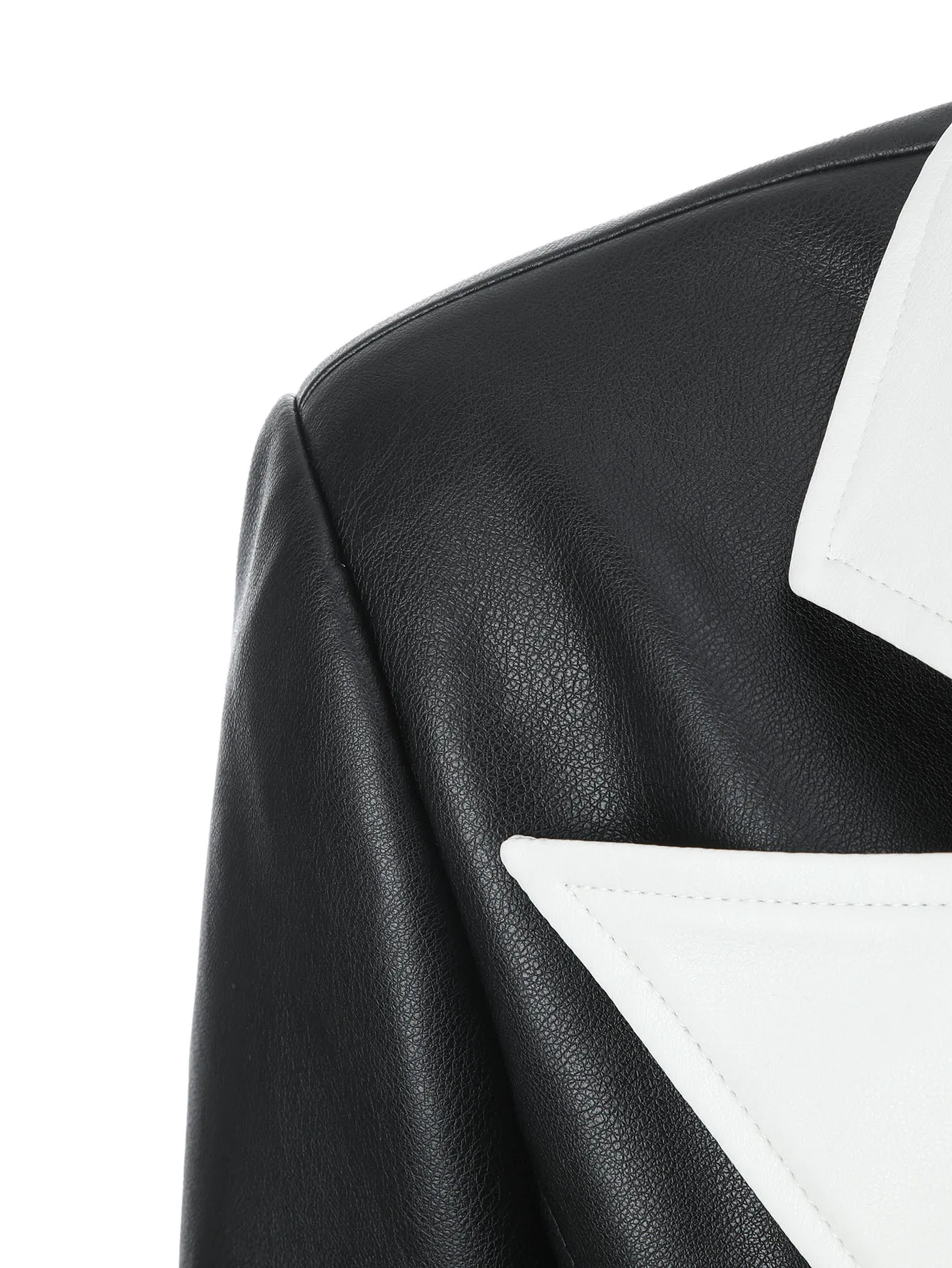 Giacca da donna in pelle PU con colori a contrasto in bianco e nero, con risvolto, abbottonatura a bottone singolo, top da abito punk rock
