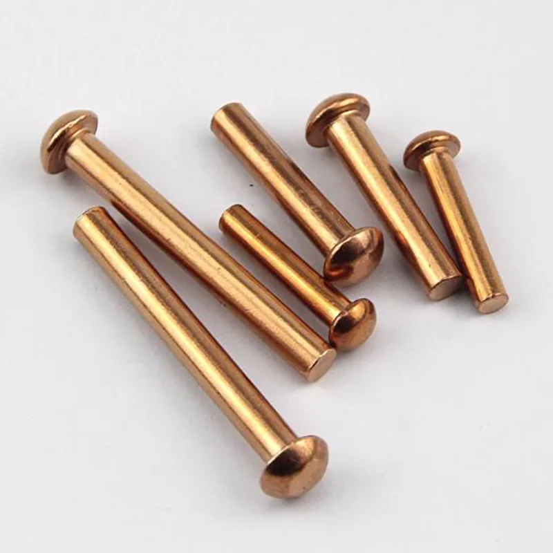 หมุดยึดหัวกลมทองแดงแท้ M1.5 M2 M2.5 M3 M4 M5 M6 M8 พร้อมน็อตและค้อนตอก
