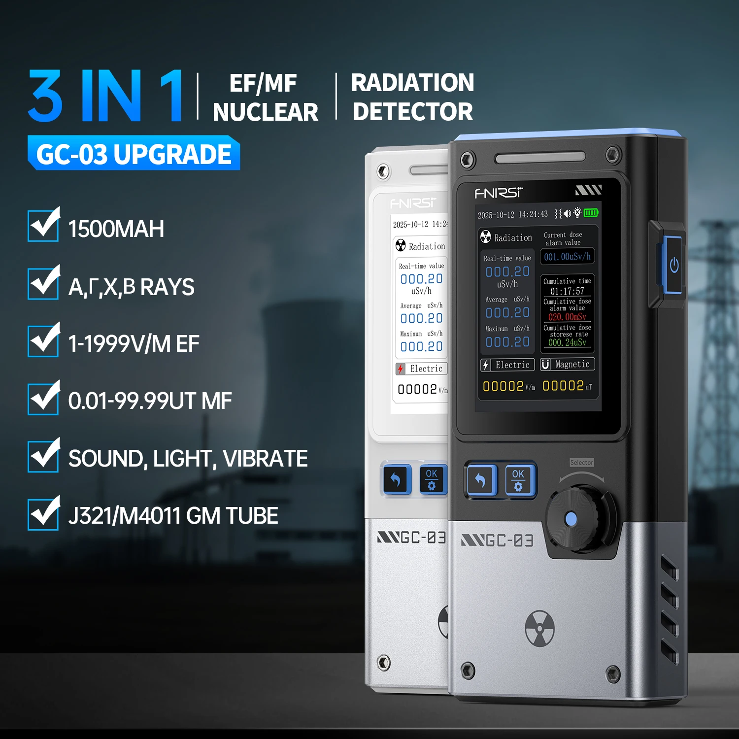 FNIRSI GC-03 3-IN-1 Electromagnetic Radiation Detector, Electric & Magnetic Field Strength, RF Power, Temperature Monitor