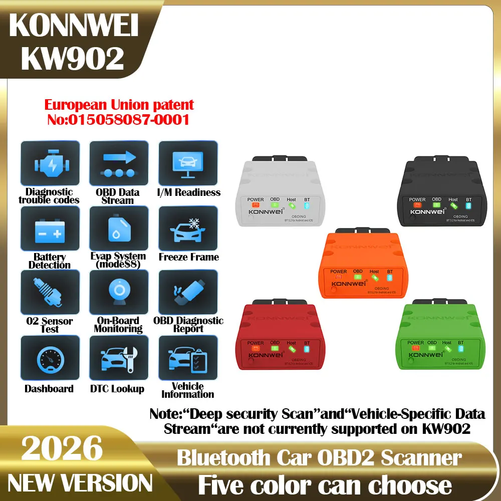 KONNWEI KW902 ELM327 V1.5 Bluetooth 5.0 OBD2 Scanner ELM 327 PIC18F25K80 Controllo motore Scanner per auto OBD 2 Lettore di codici diagnostici