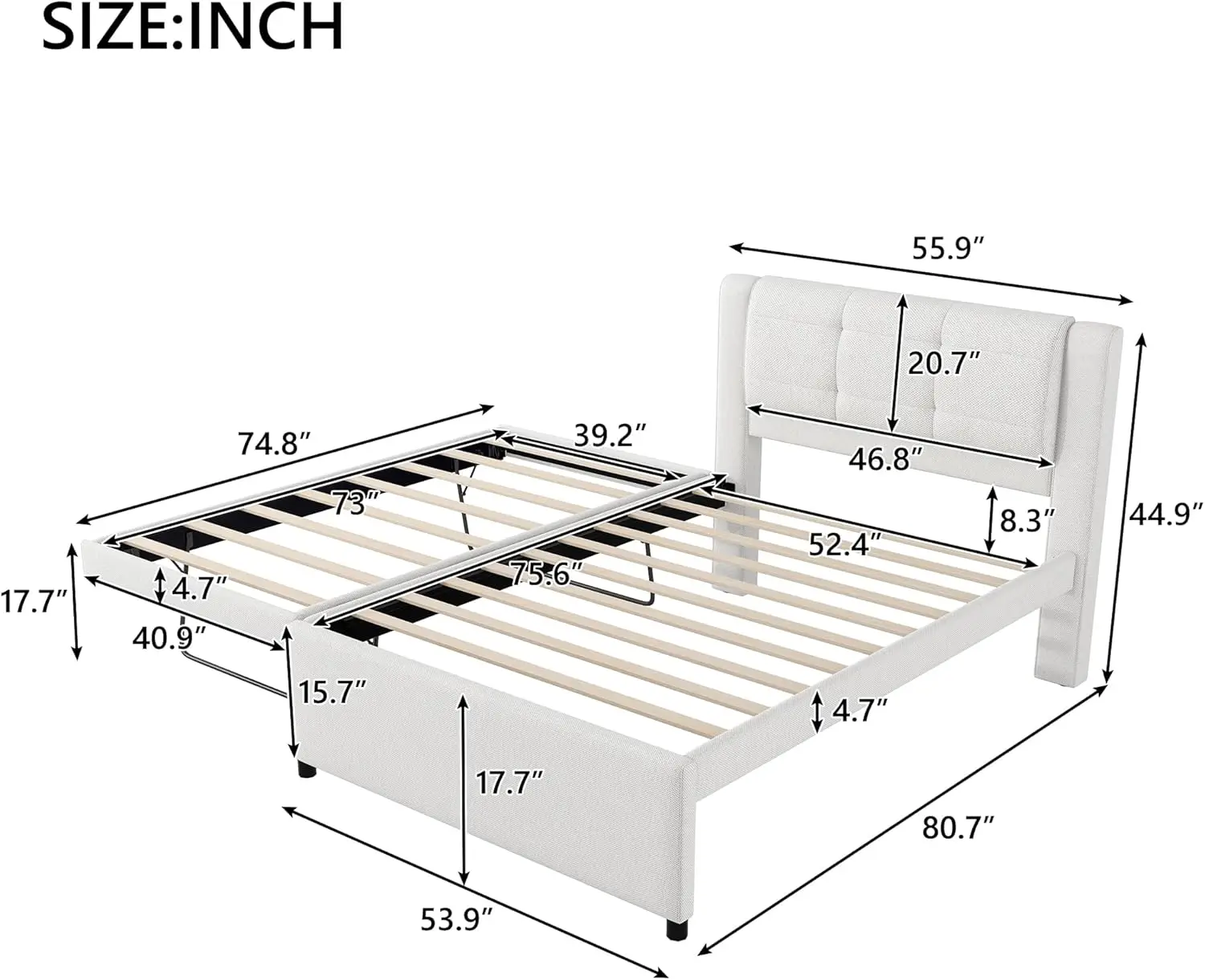 Merax Full Size Upholstery Platform Bed With Trundle,Trundle Can Be Flat Or Erected, Modern Bed Frame With Linen Headboard For