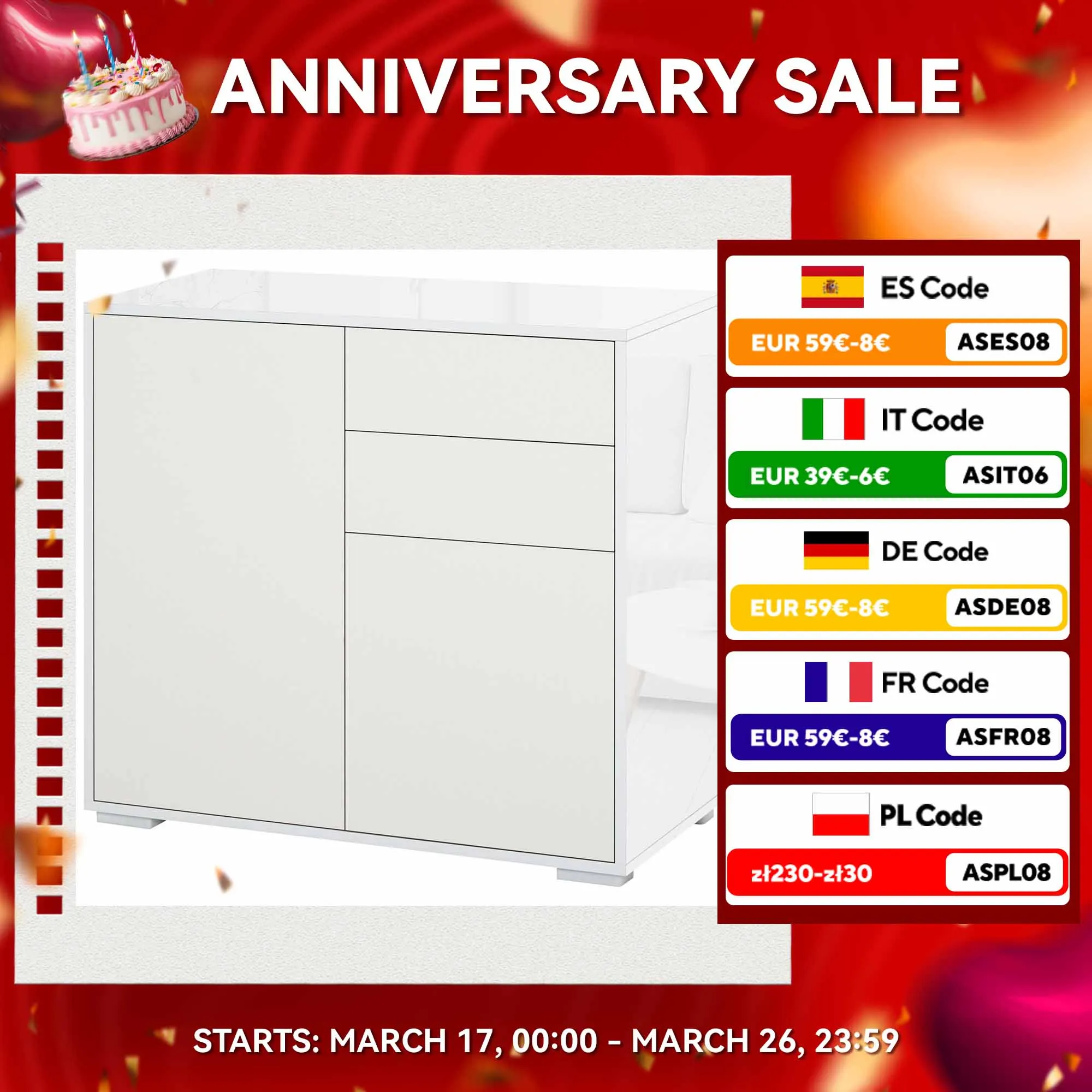 Credenza da cucina HOMCOM 2 ante 2 cassetti e ripiano regolabile 79x36x74 cm