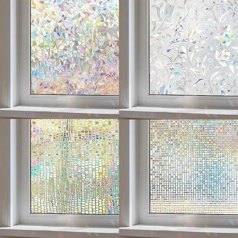 Sichtschutzfolie für Fenster, statisch haftet, Vinyl, 3D-Aufkleber, Fensteraufkleber, Regenbogen-Fensterfolie für Kontrolle, Anti-UV-Fensterabdeckung