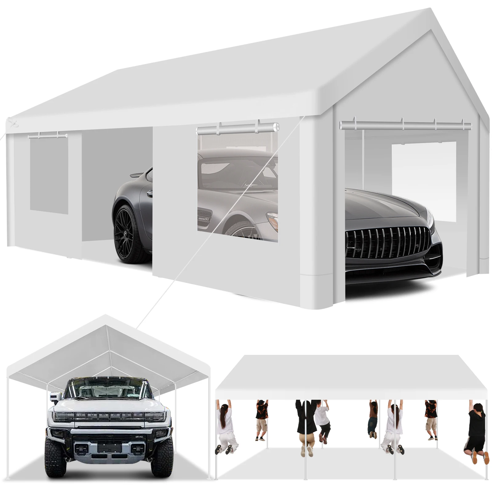 Carport Canopy 12x20 Heavy Duty Portable Garage with Roll-Up Ventilation Windows & Doors,Removable Sidewalls Car Canopy Car Tent