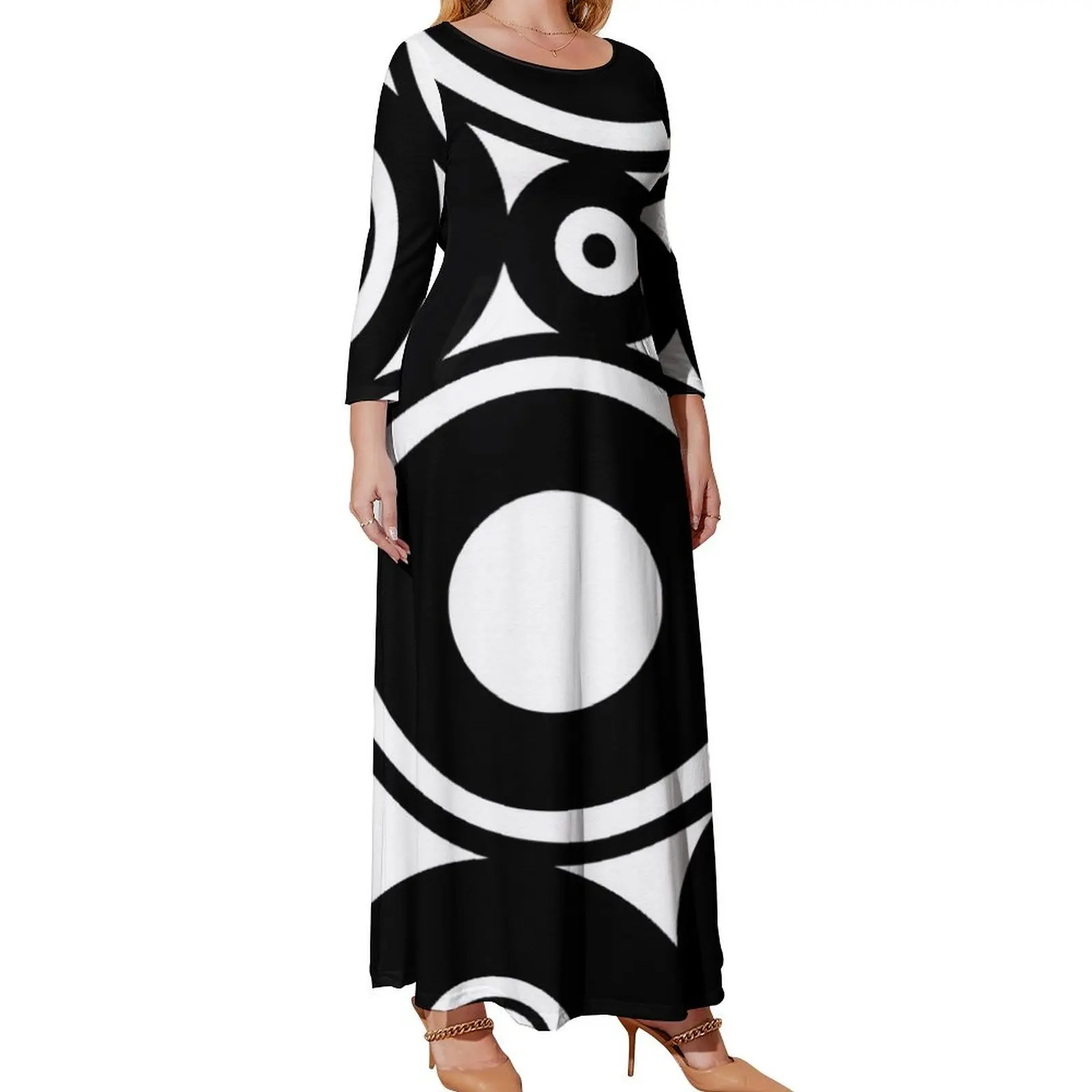 

Retro Black White Circles Pop Art Long Sleeved Dress Summer women's clothing elegant evening dresses for women 2024 Dresses gala