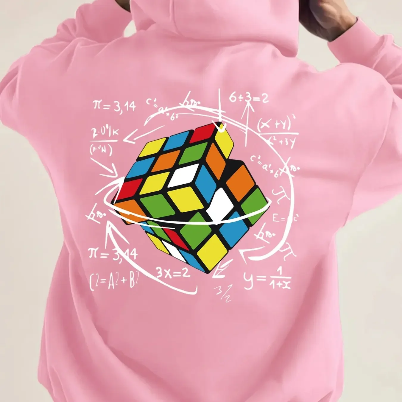Men's Hooded Sweatshirt with Rubik's Cube Mathematical Formula Print for Autumn Winter Suitable for Both Outdoor and Home Wear