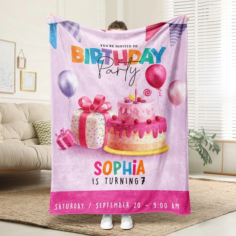 

Personalized Sophia Birthday Party Flannel Blanket Soft Plush Cozy Sofa Bed Decor Gift