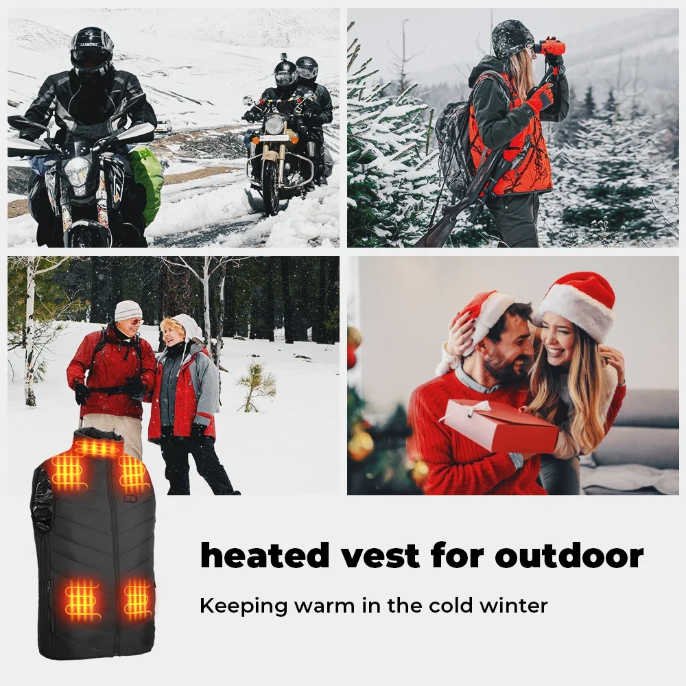 KEMIMOTO Moto Heated Vest USB Electric Smart Heating Jackets Men Women Winter Thermal Heat Clothing Plus size Hunting Coat