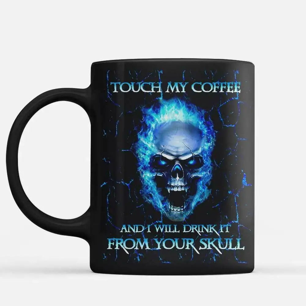 

Fluorescent Green Purple Fire Skull Ceramic Coffee Mug Touch My Coffee And I Will Drink It From Your Skull 11oz