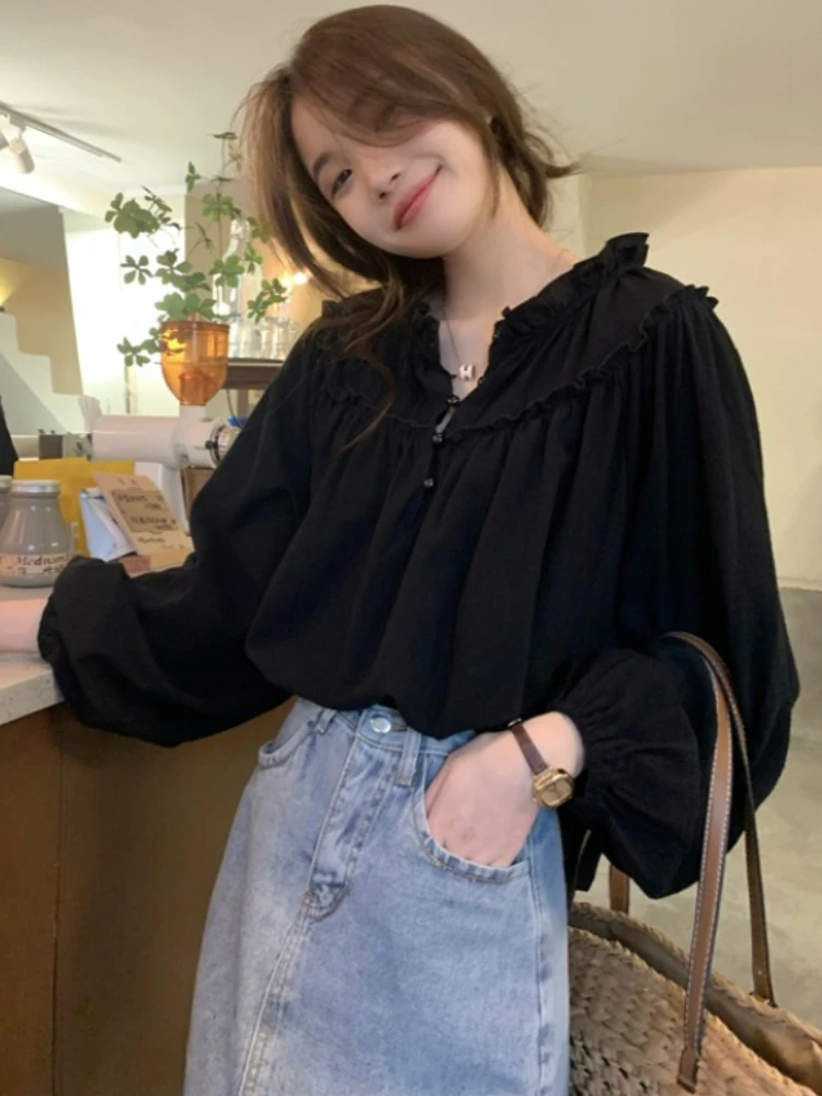 Puff Sleeve Blouses Women Tender Loose Young Simple Fashion Korean Version Ladies Tops Blusas Mujer Elegant College Girls Autumn