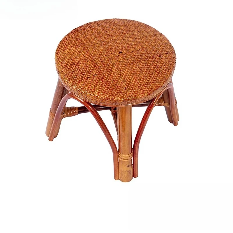 Natural Rattan Woven Stool,Handmade Mushroom Shape Low Seat for Entryway Living Room Bedroom Accent, Cozy Vintage Shoe Changing view 6