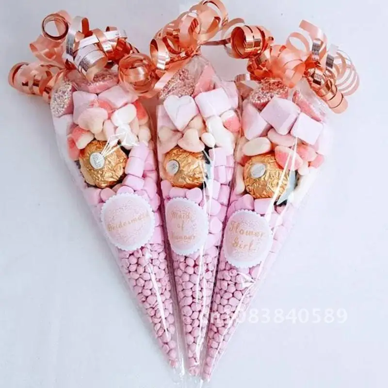 

50pcs Candy Bag Wedding Birthday Party Favors Candy Cellophane Cone Storage Bags Girl 1st Birthday Decorations Organza Pouches